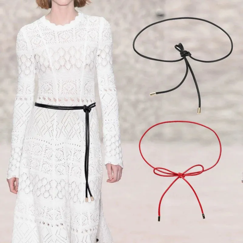 ✨ Kawaii Sheepskin Knot Belt 🎀 | Cute Leather Waist Chain for Dresses 🌸