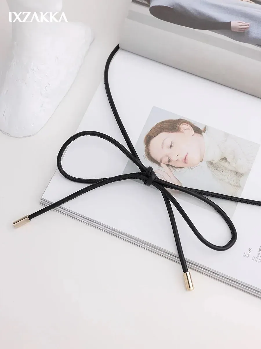 ✨ Kawaii Sheepskin Knot Belt 🎀 | Cute Leather Waist Chain for Dresses 🌸
