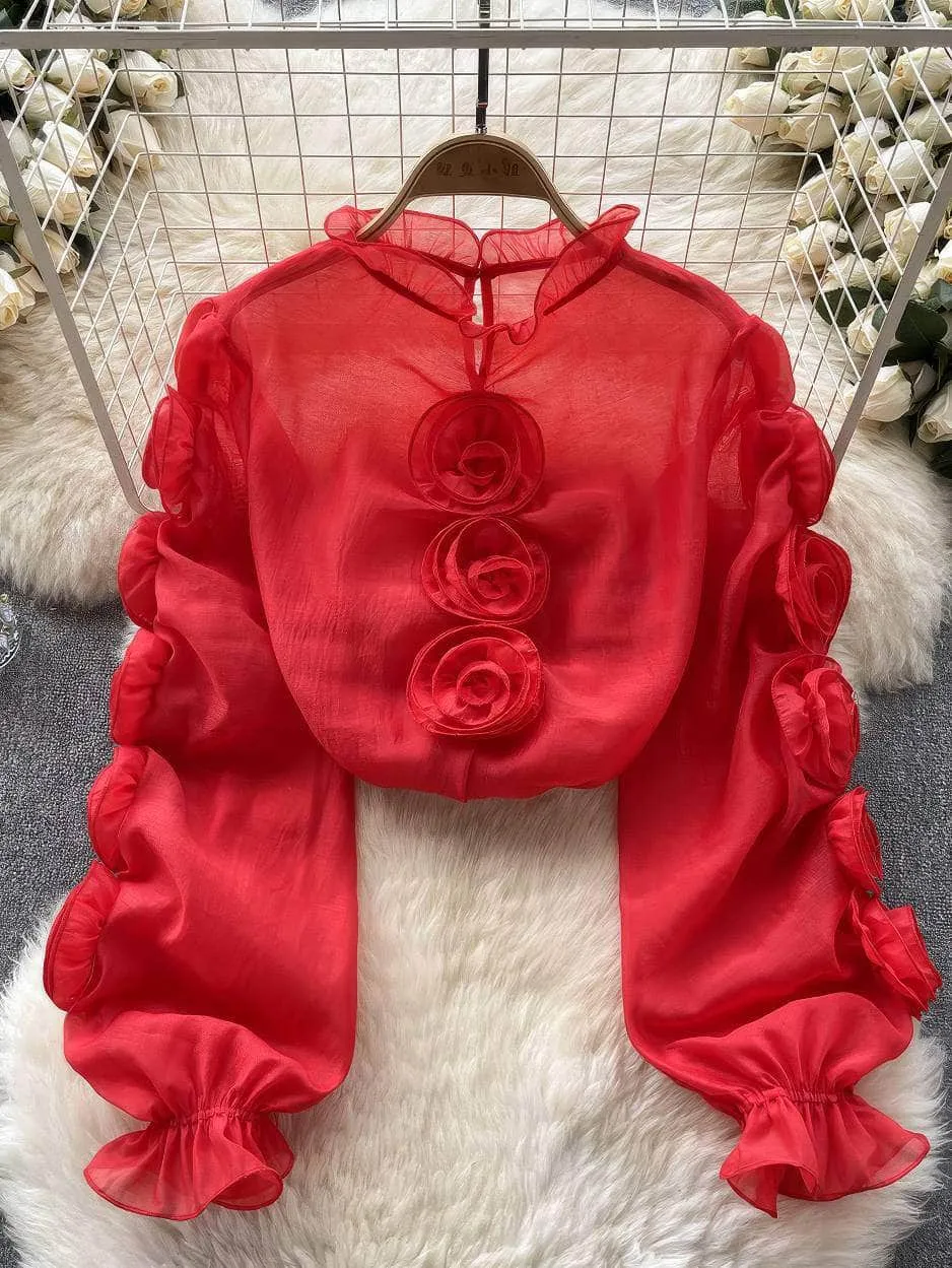 3D Floral Sheer Mesh Blouse Success