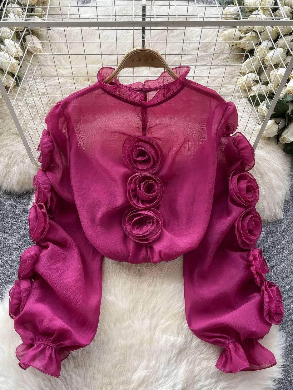 3D Floral Sheer Mesh Blouse Success