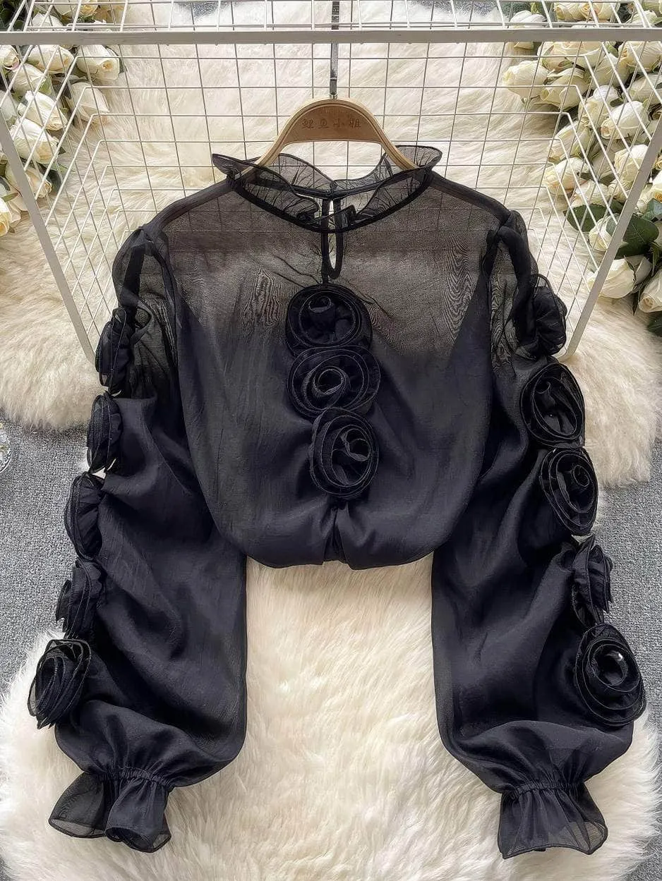 3D Floral Sheer Mesh Blouse Success