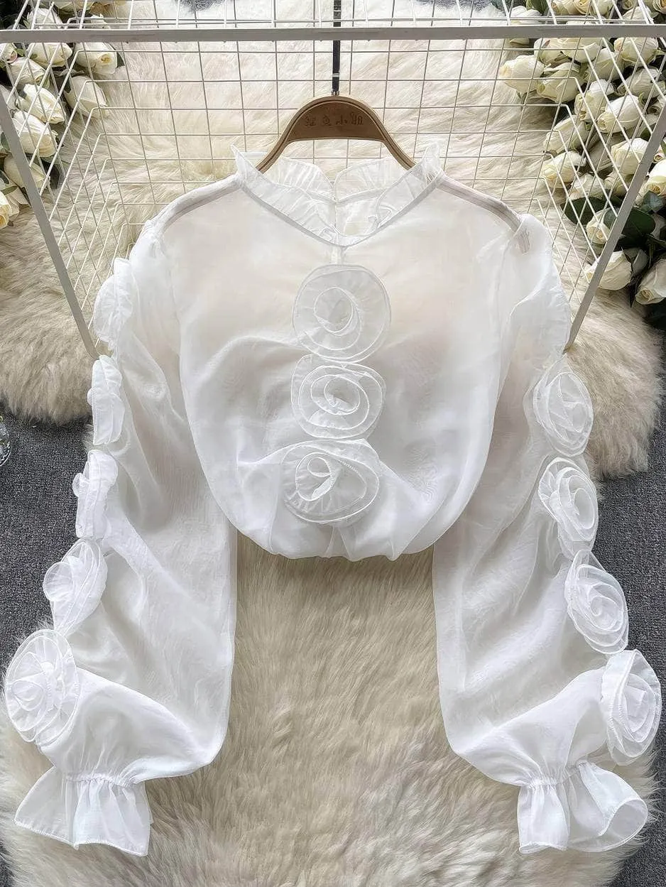 3D Floral Sheer Mesh Blouse Success