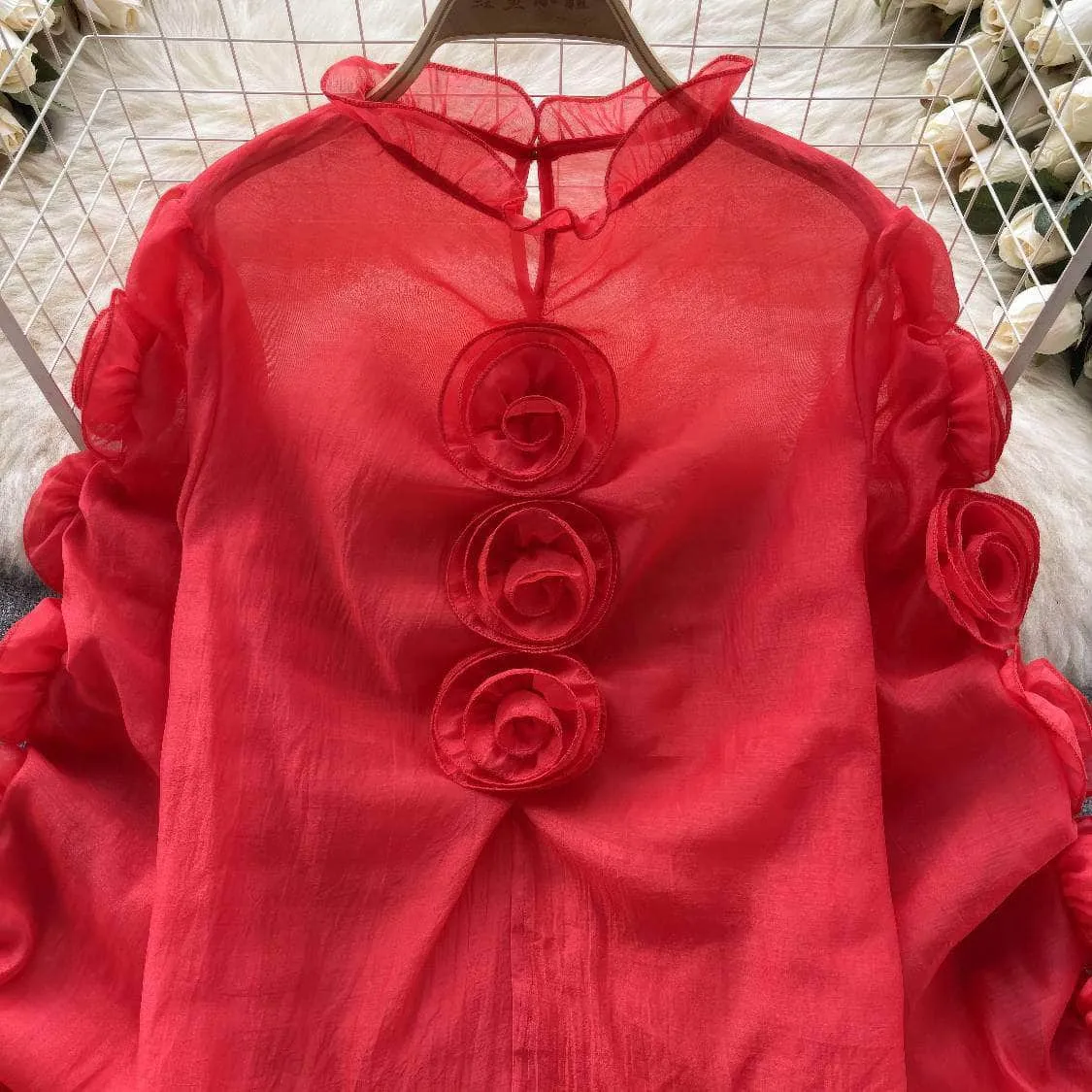3D Floral Sheer Mesh Blouse Success