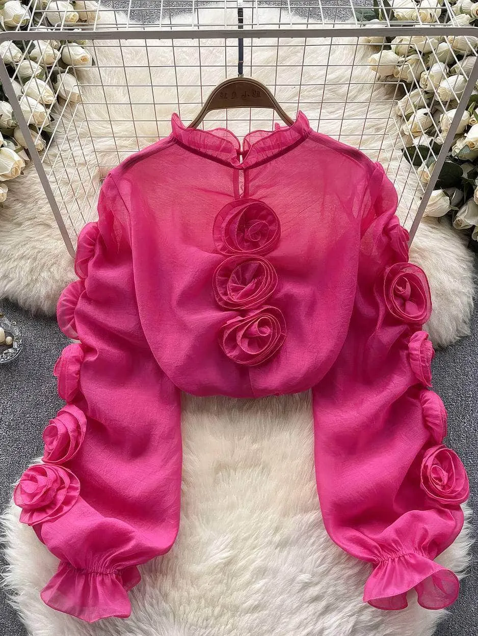 3D Floral Sheer Mesh Blouse Success