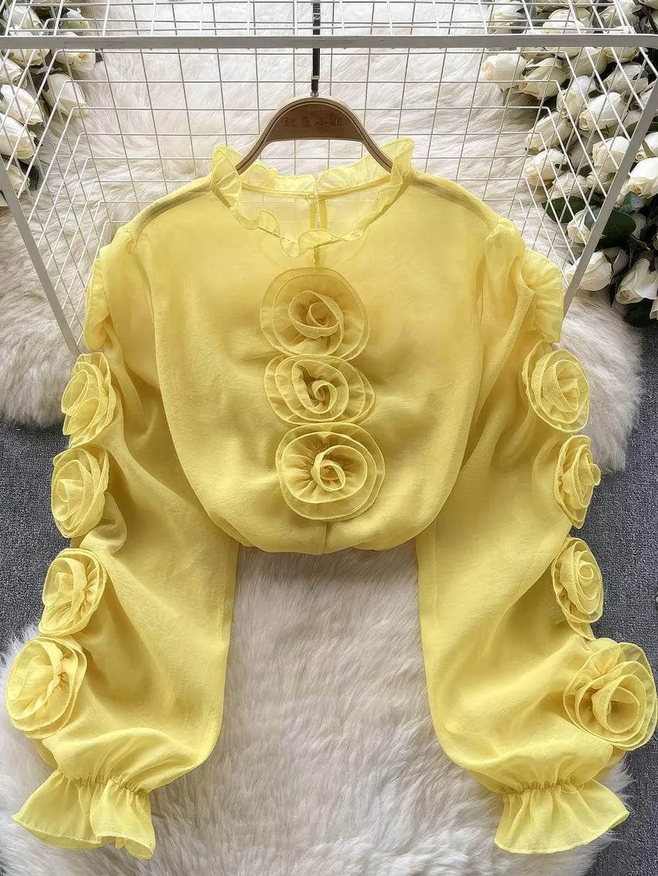 3D Floral Sheer Mesh Blouse Success