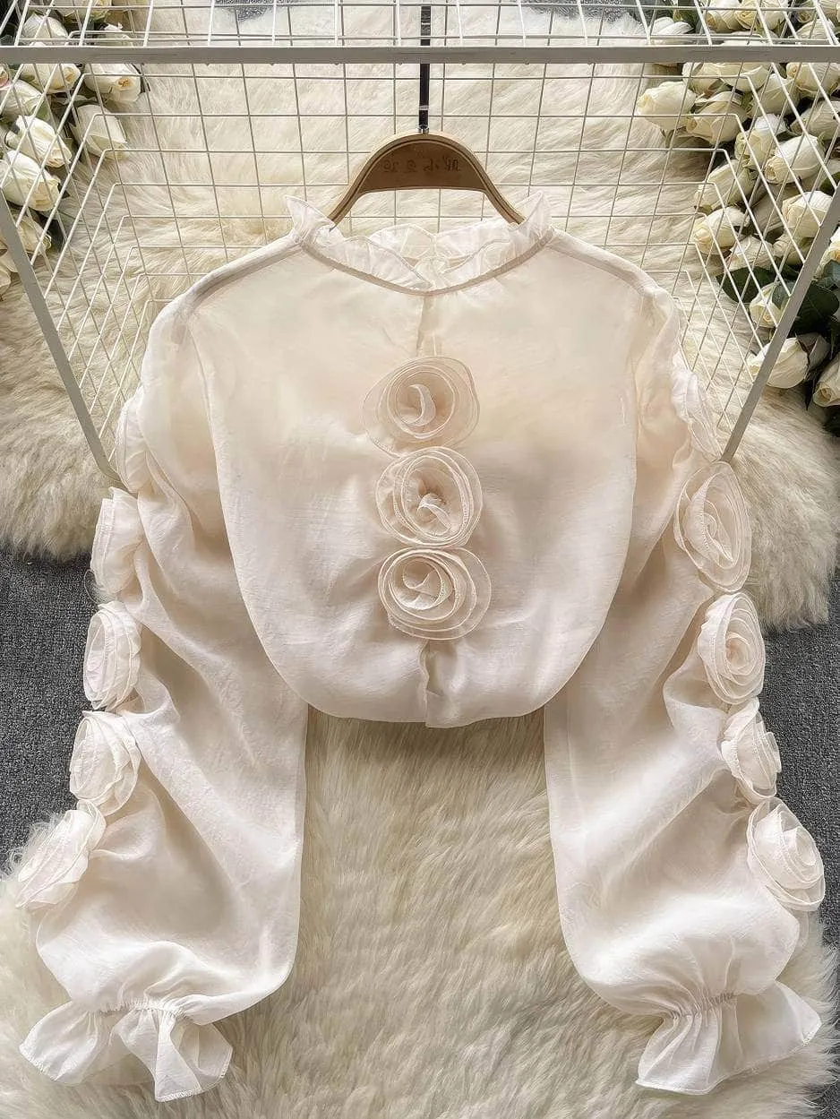 3D Floral Sheer Mesh Blouse Success