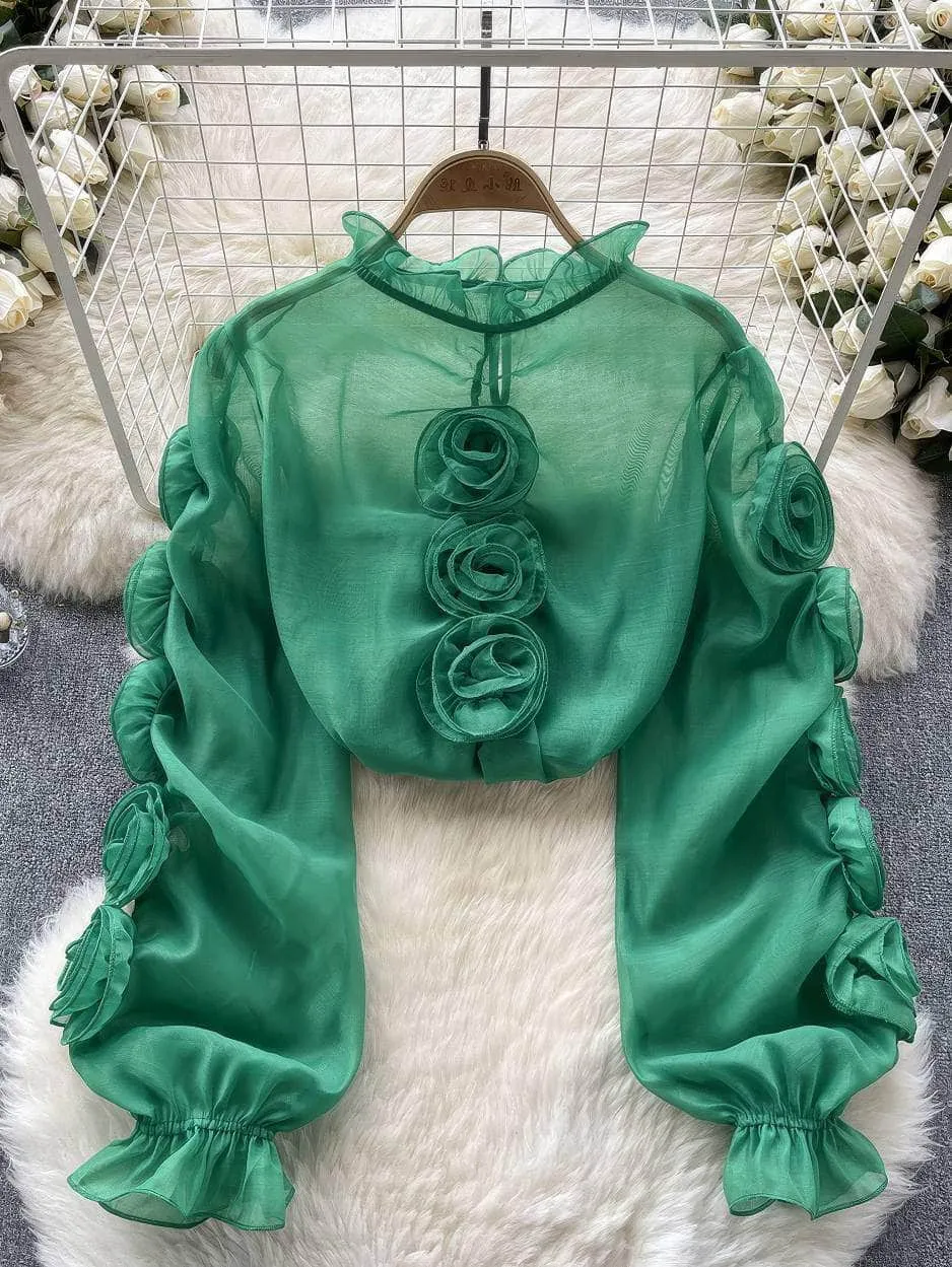 3D Floral Sheer Mesh Blouse Success
