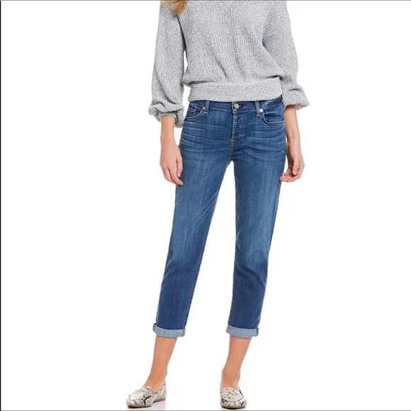 7 For All Mankind Josefina Crop Skinny Boyfriend Jeans