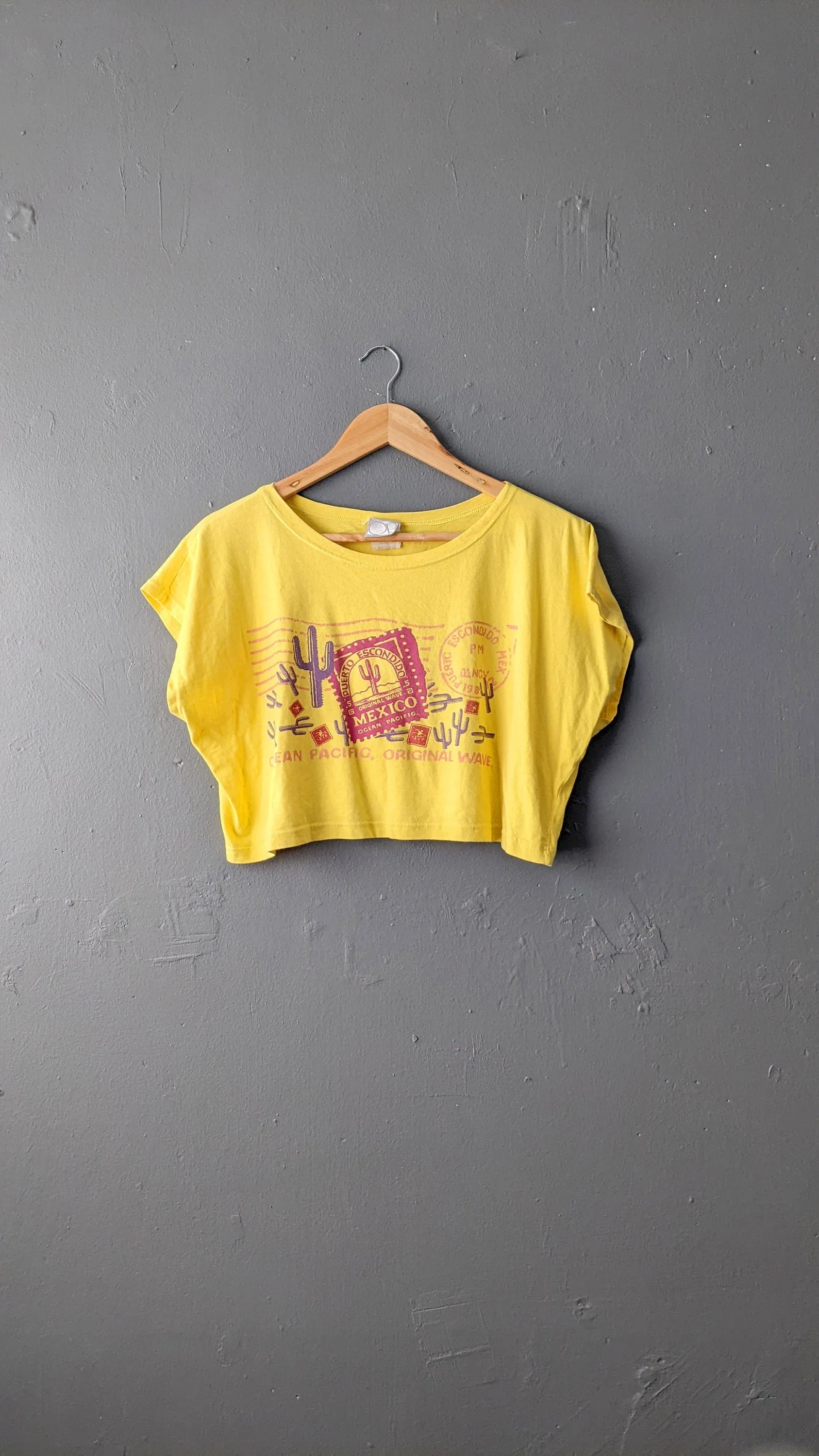 80s Ocean Pacific Crop Top, Surfer Slouchy Cotton Tshirt, Size Medium