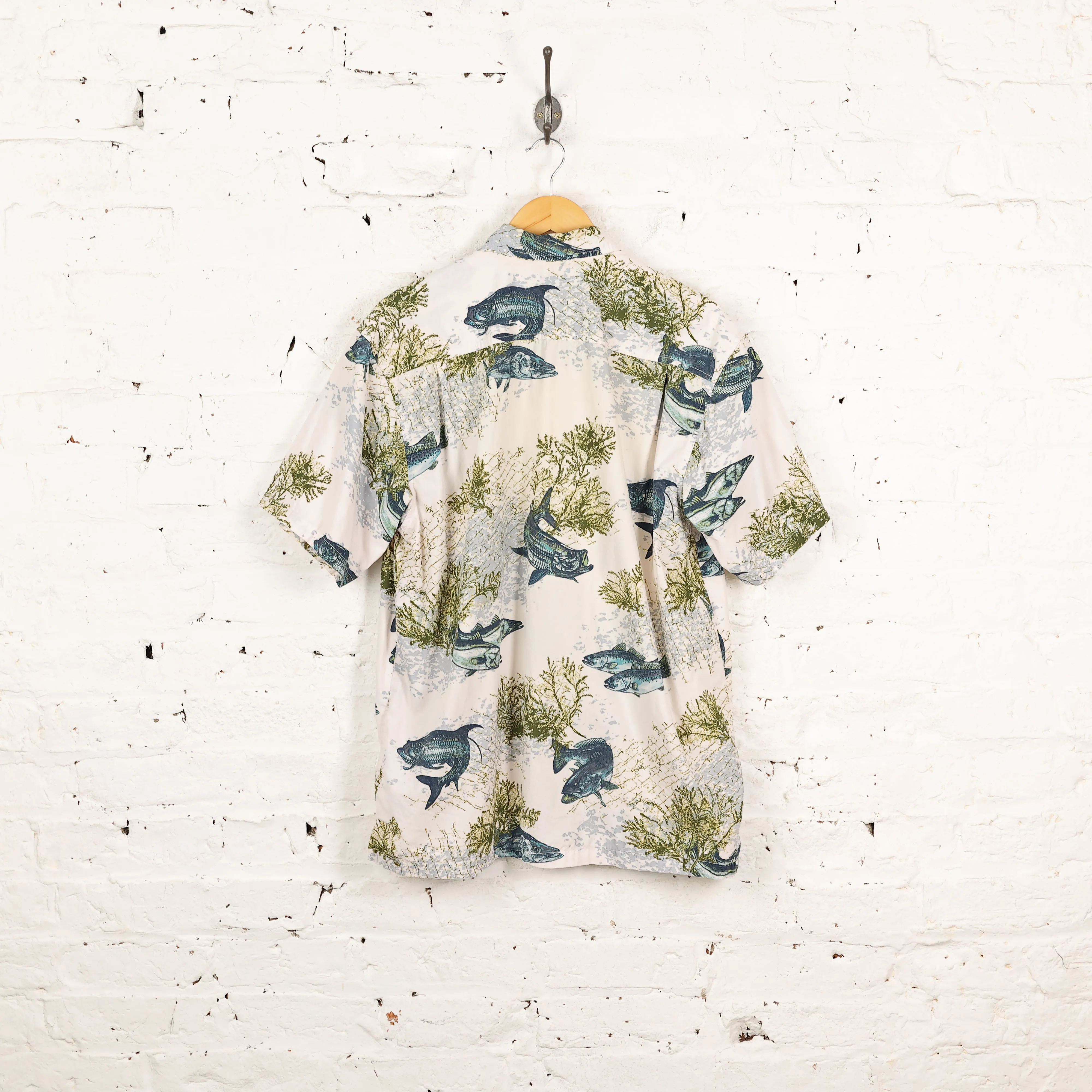 90's Columbia Pattern Shirt - White - M