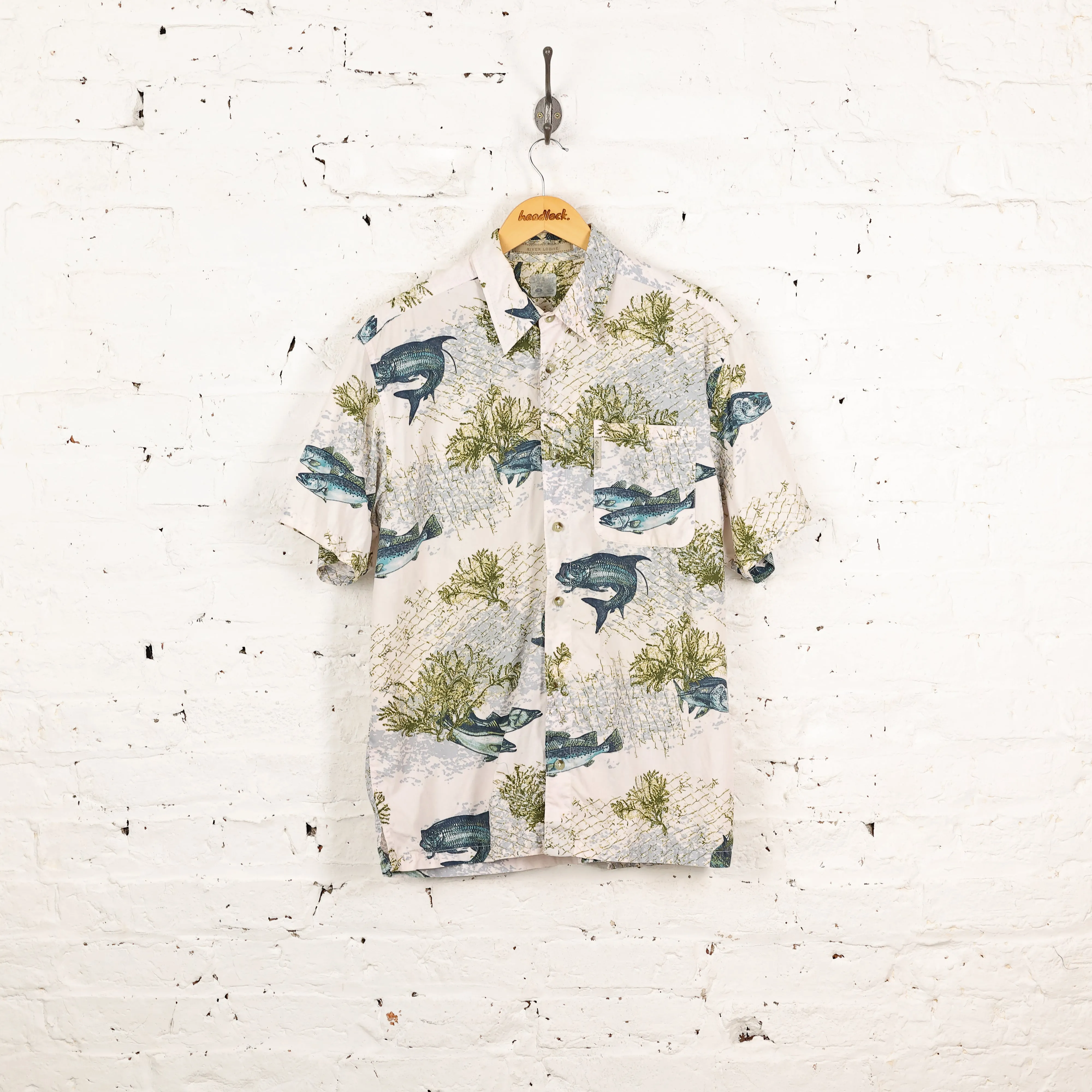 90's Columbia Pattern Shirt - White - M
