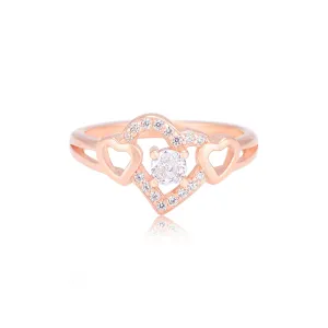 925 Sterling Silver Rose Gold Plated Triple Heart Glow Solitaire Ring for Women