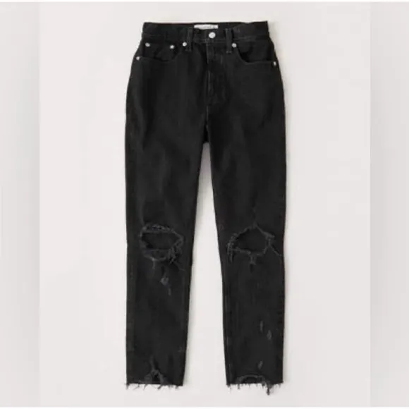 Abercrombie &amp; Fitch Curve Love High Rise Black Distressed Mom Jeans
