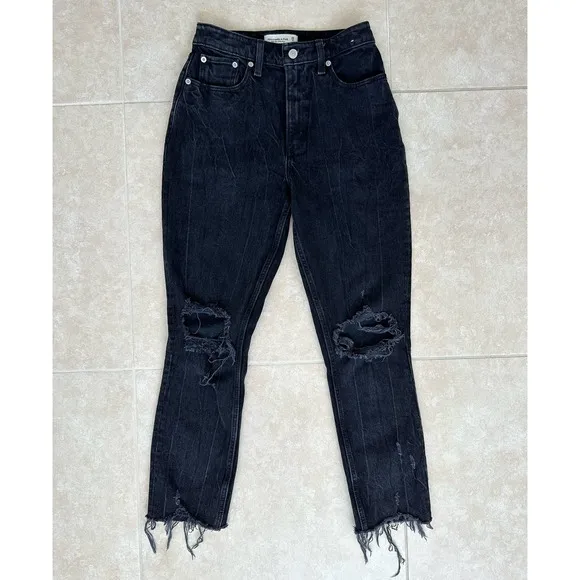 Abercrombie &amp; Fitch Curve Love High Rise Black Distressed Mom Jeans