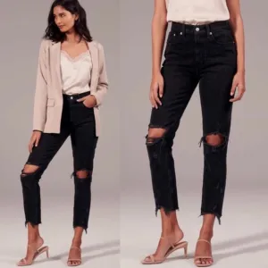 Abercrombie &amp; Fitch Curve Love High Rise Black Distressed Mom Jeans