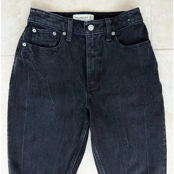 Abercrombie &amp; Fitch Curve Love High Rise Black Distressed Mom Jeans
