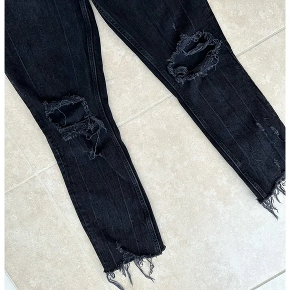 Abercrombie &amp; Fitch Curve Love High Rise Black Distressed Mom Jeans