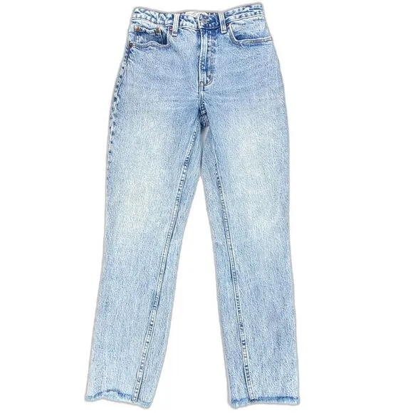 ABERCROMBIE Mom High Rise Curve Love Ankle Cropped Raw Straight Jeans Light 25