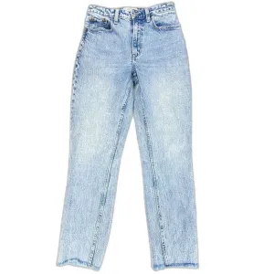 ABERCROMBIE Mom High Rise Curve Love Ankle Cropped Raw Straight Jeans Light 25