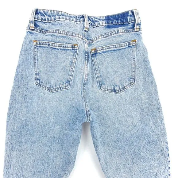 ABERCROMBIE Mom High Rise Curve Love Ankle Cropped Raw Straight Jeans Light 25