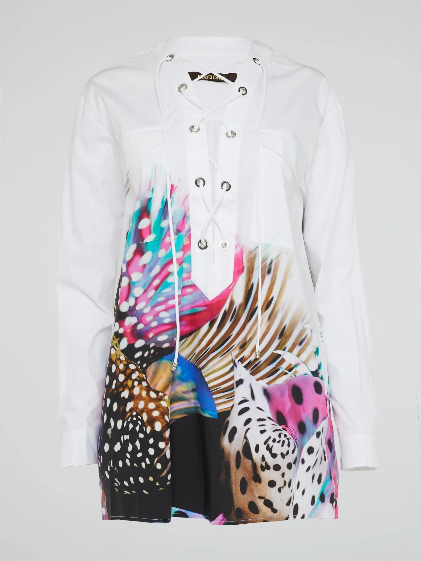 Abstract Print Lace Up Blouse