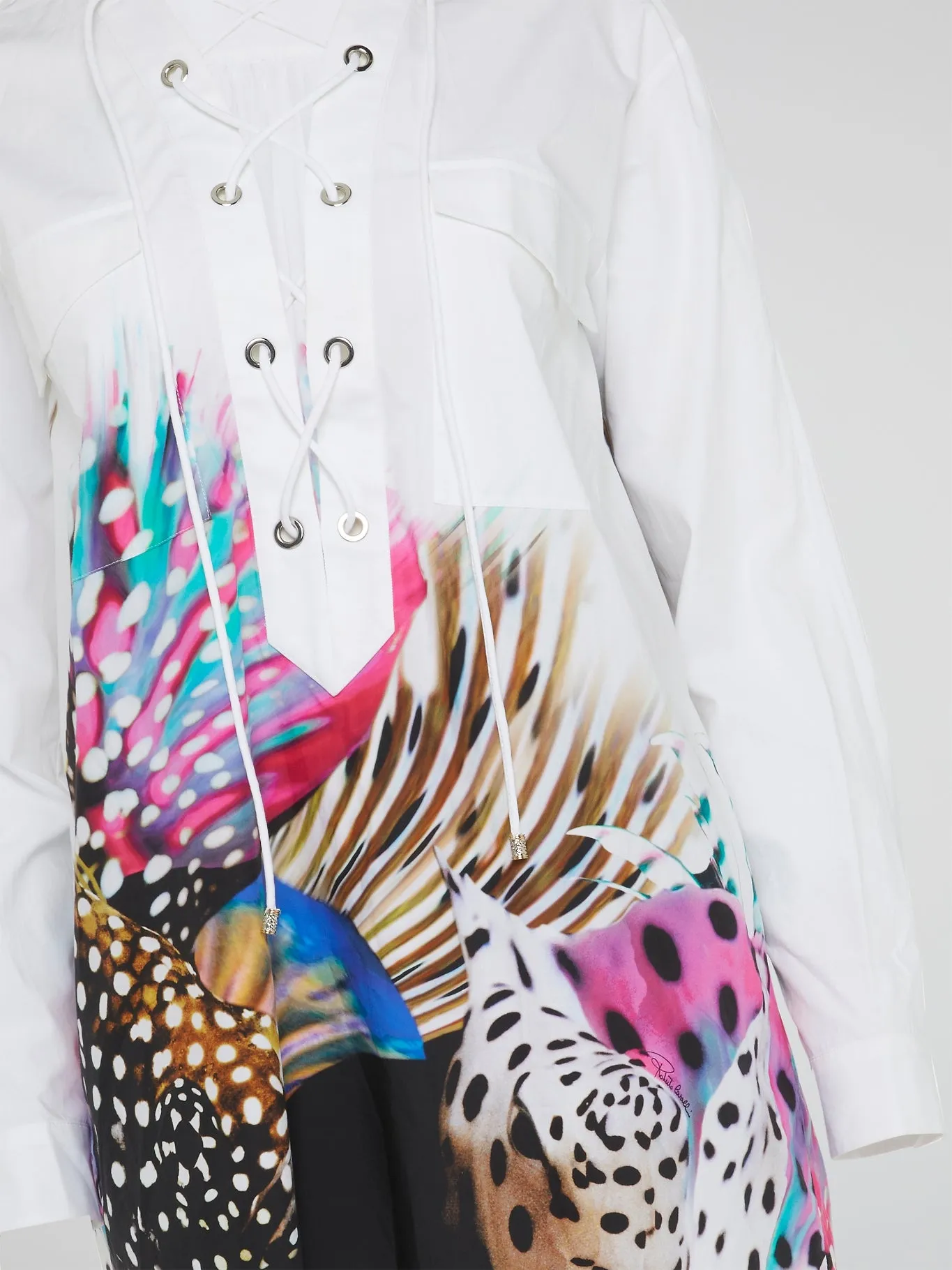 Abstract Print Lace Up Blouse