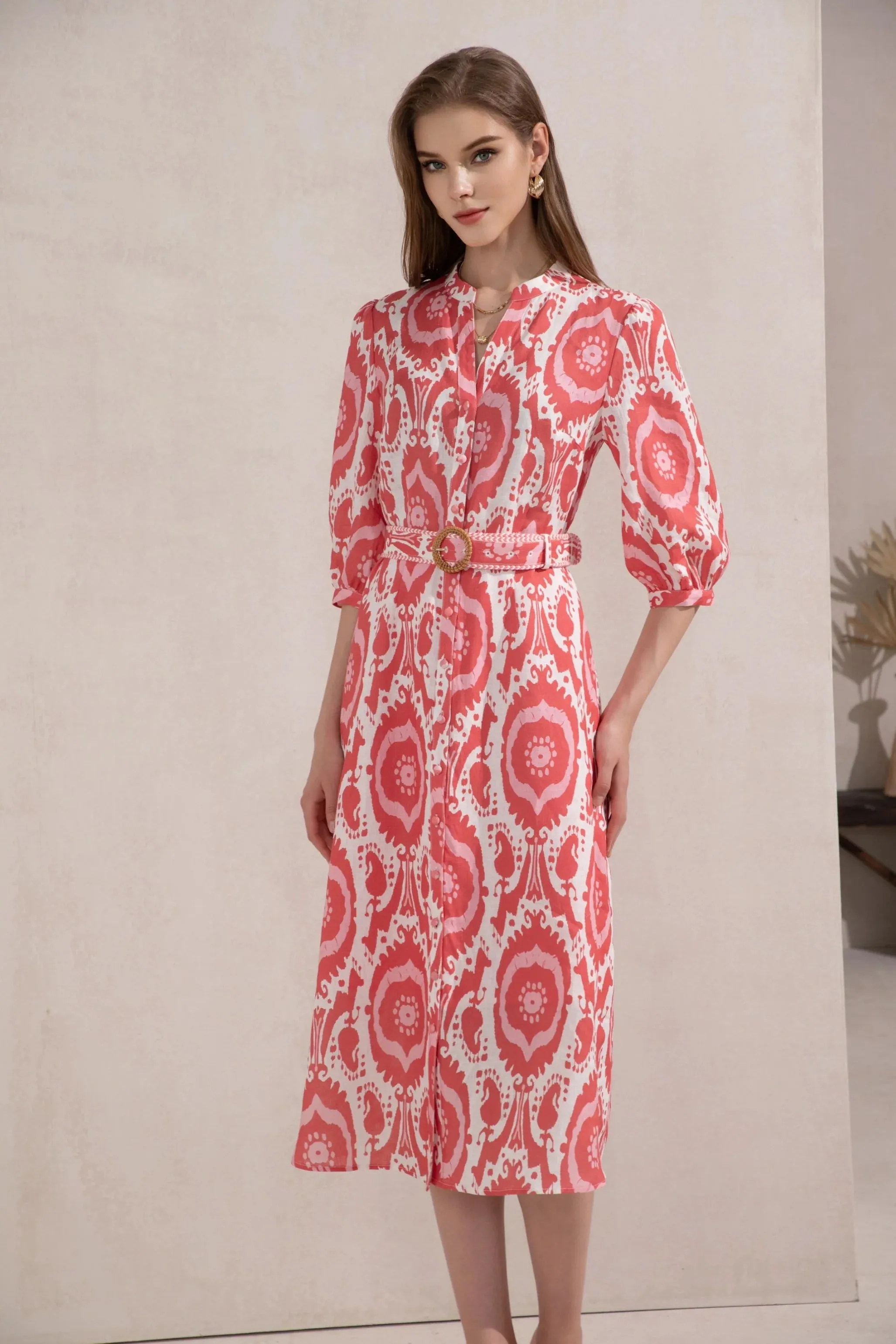 Abyss Midi Dress - Coral
