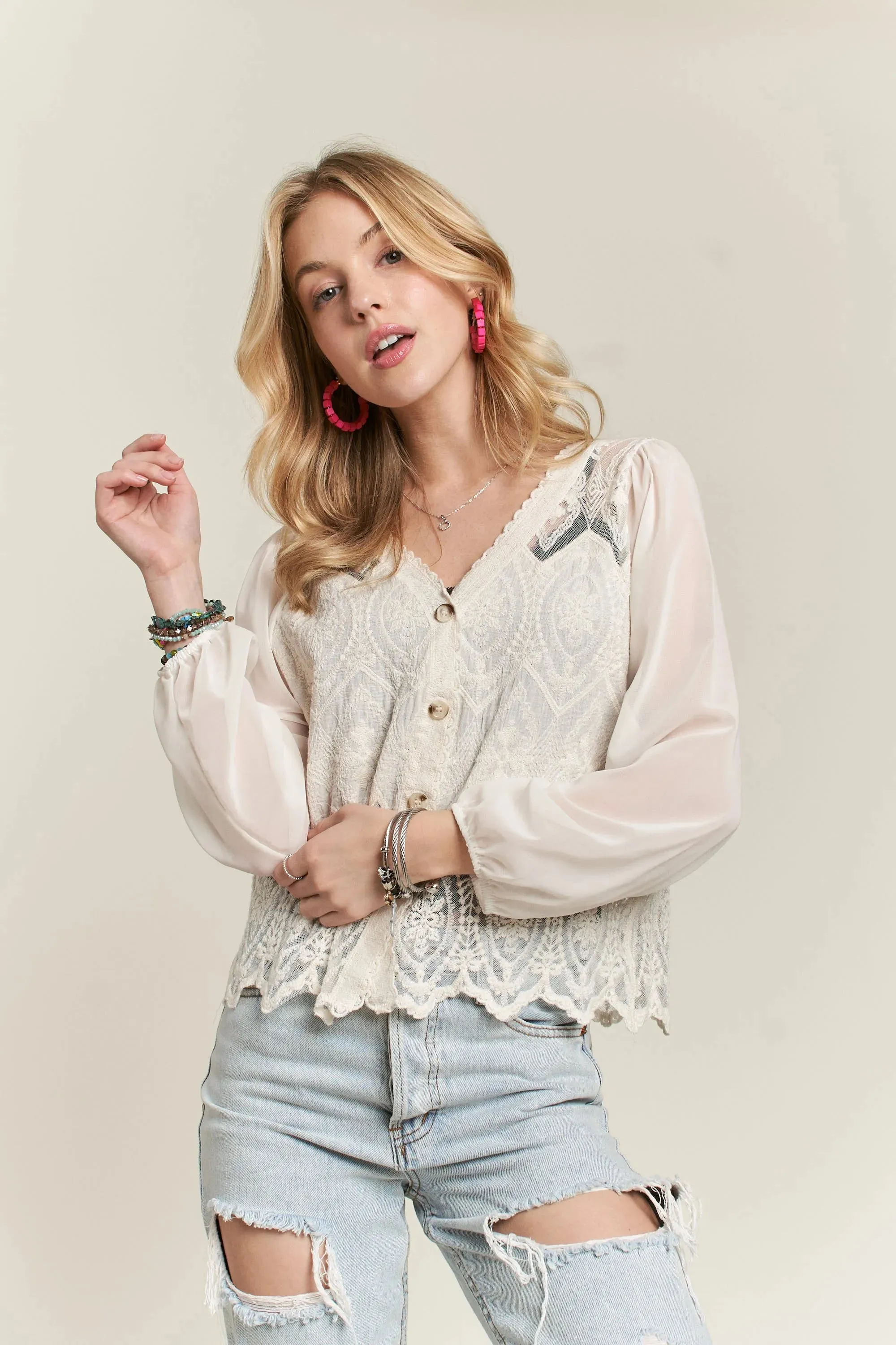ADORA Button Down Embroidered Blouse for Elegant Style
