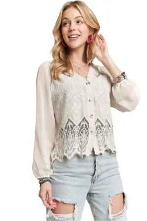 ADORA Button Down Embroidered Blouse