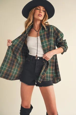 Aemi   Co Flannel Plaid Button Up Raglan Sleeve Shirt S-L