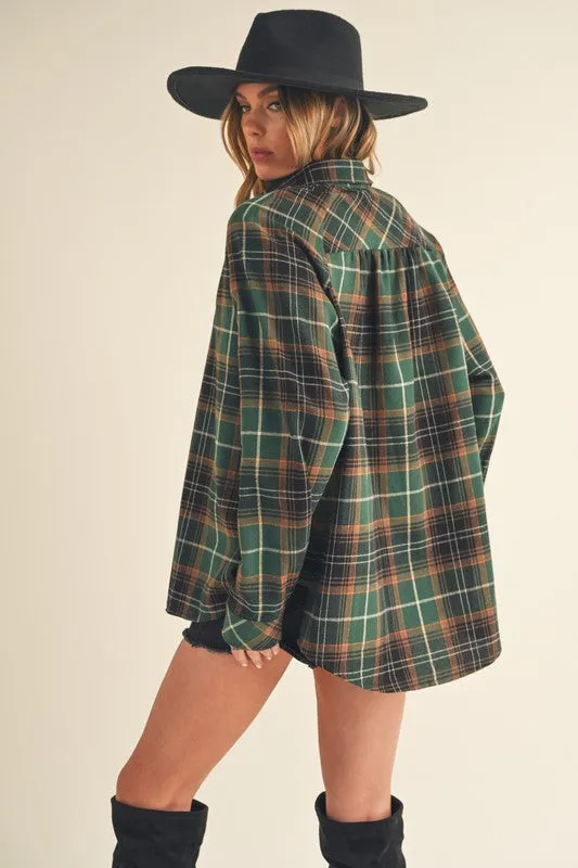 Aemi   Co Flannel Plaid Button Up Raglan Sleeve Shirt S-L