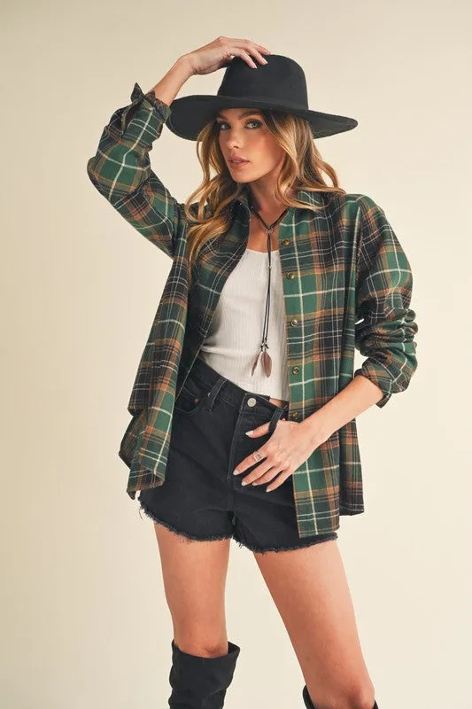 Aemi   Co Flannel Plaid Button Up Raglan Sleeve Shirt S-L