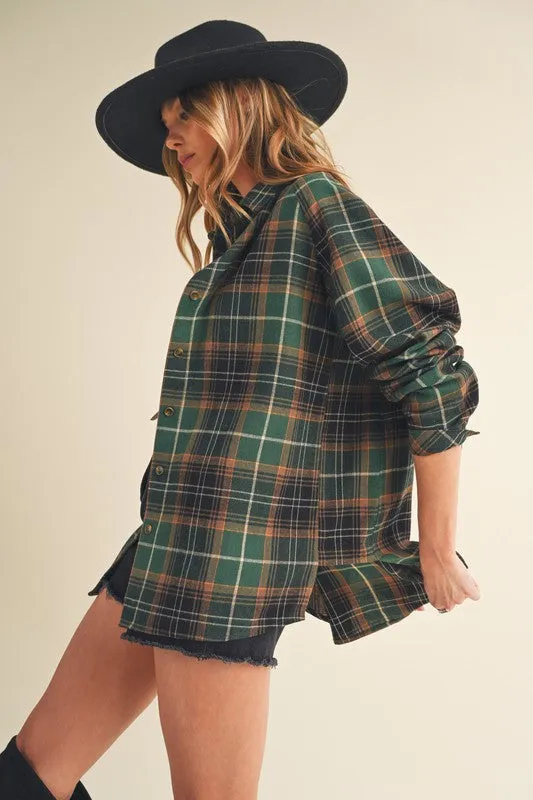 Aemi   Co Flannel Plaid Button Up Raglan Sleeve Shirt S-L