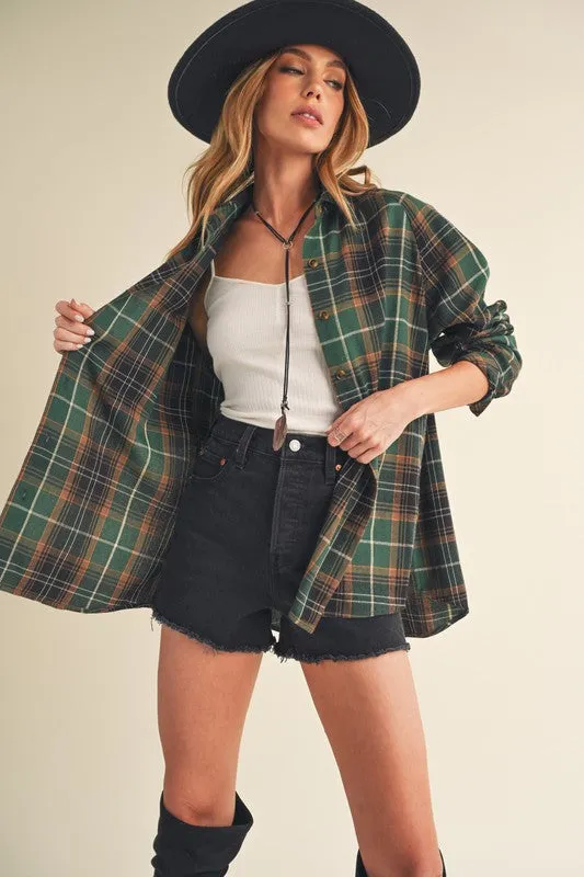 Aemi   Co Flannel Plaid Button Up Raglan Sleeve Shirt S-L