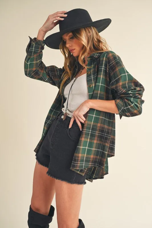 Aemi   Co Flannel Plaid Button Up Raglan Sleeve Shirt S-L
