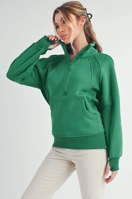 Aemi   Co Half Zip Raglan Sleeve Sweatshirt with Kangaroo Pocket