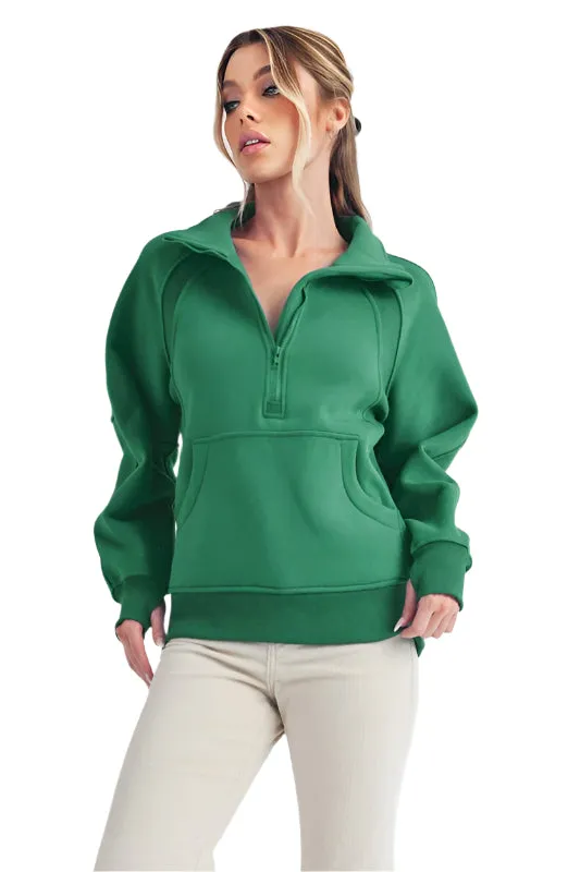 Aemi   Co Half Zip Raglan Sleeve Sweatshirt with Kangaroo Pocket