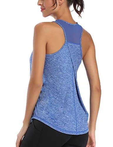 Aeuui Workout Tops for Women Mesh Racerback Tank Yoga Shirts Gym Clothes Bright Blue