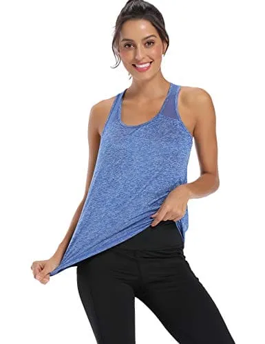 Aeuui Workout Tops for Women Mesh Racerback Tank Yoga Shirts Gym Clothes Bright Blue