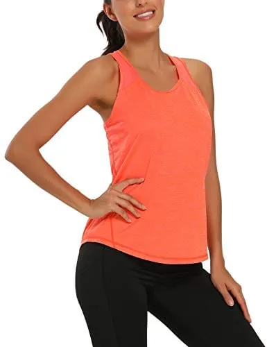 Aeuui Workout Tops for Women Mesh Racerback Tank Yoga Shirts Gym Clothes Orange