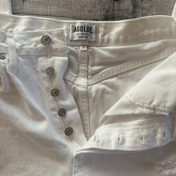 AGOLDE 90s Loose Fit Distressed Raw Hem White Out Jeans | Size 25
