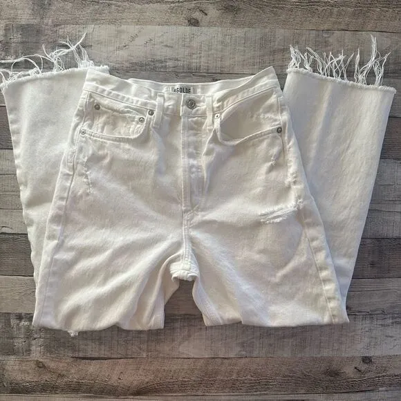 AGOLDE 90s Loose Fit Distressed Raw Hem White Out Jeans | Size 25