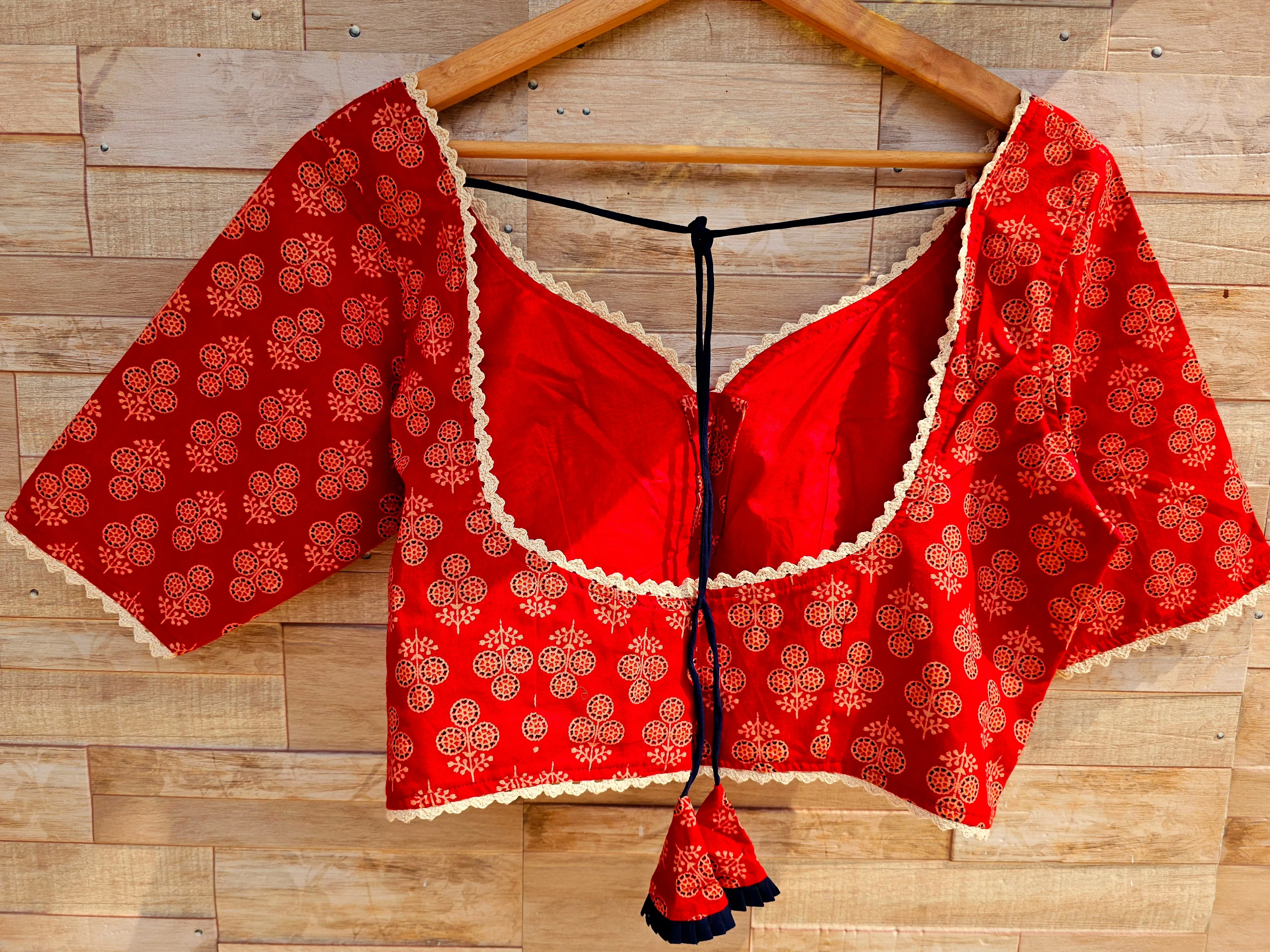 AJRAKH BLOUSE with Lace borders (non-padded)