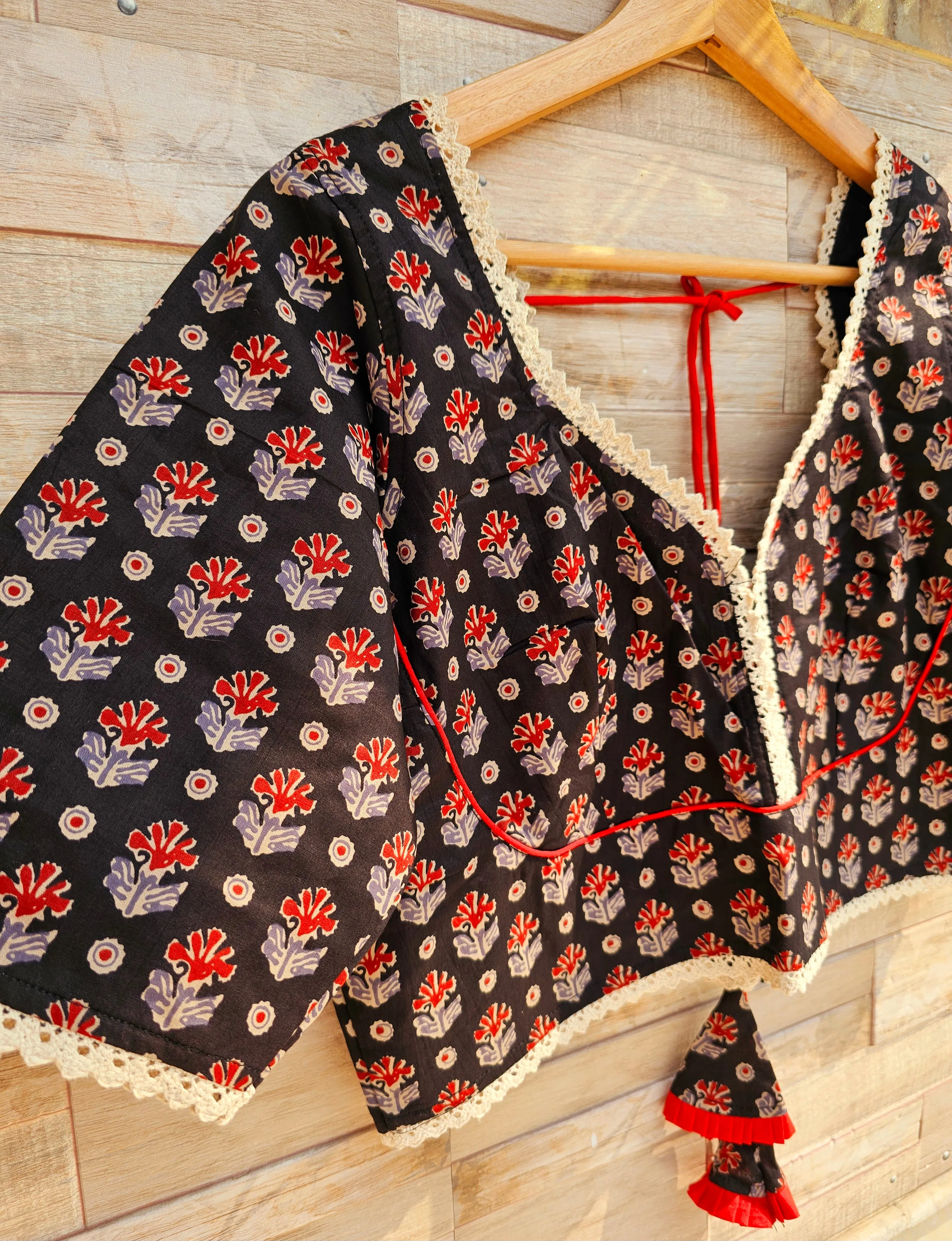 AJRAKH BLOUSE with Lace borders (non-padded)