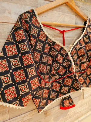 AJRAKH BLOUSE with Lace borders (non-padded)