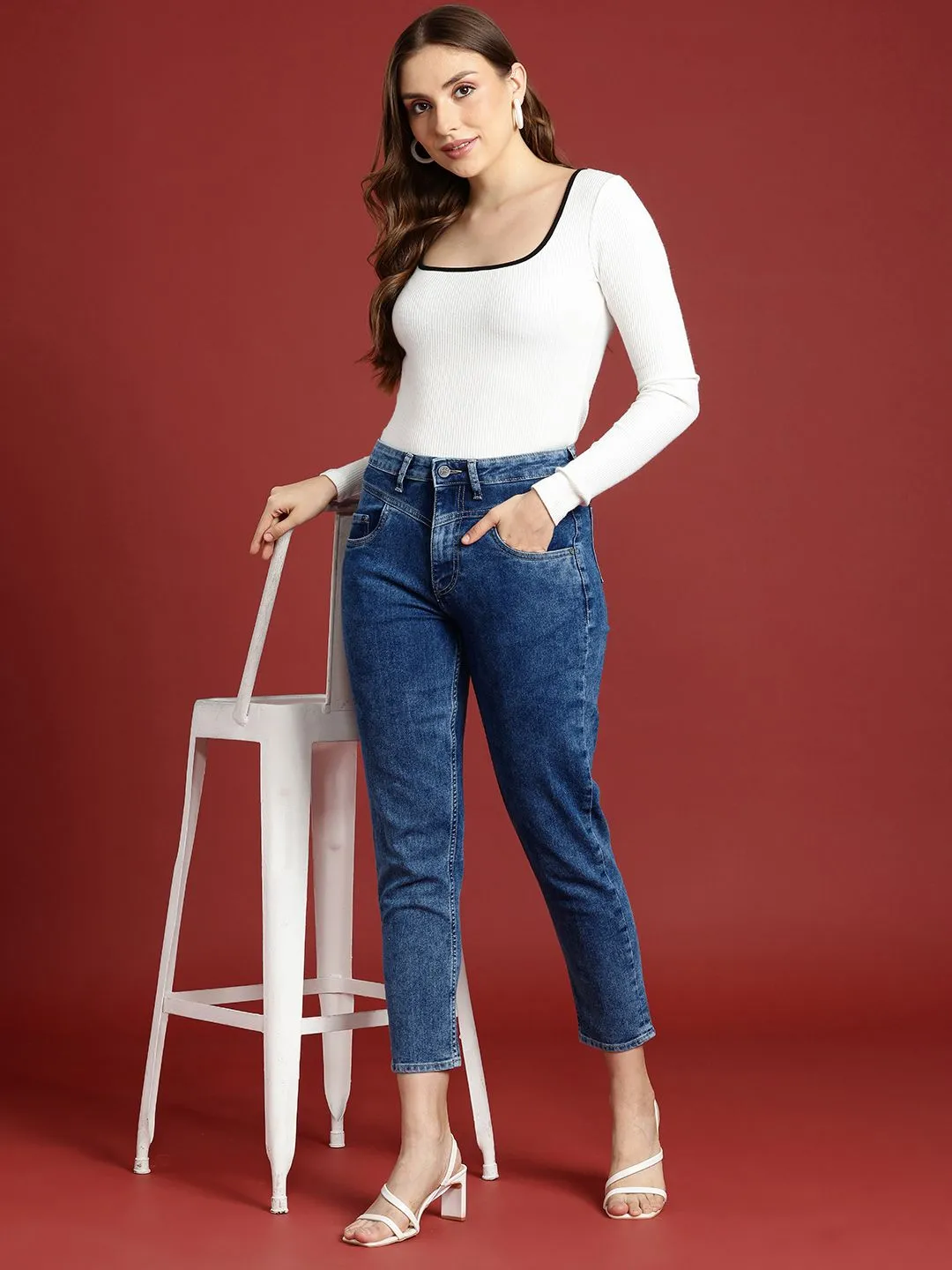 all about you Women Mom Fit High-Rise Heavy Fade Stretchable Jeans