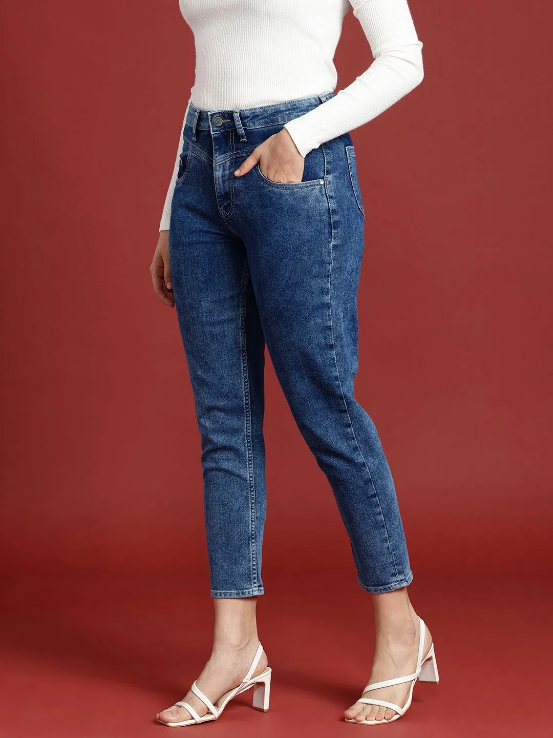 all about you Women Mom Fit High-Rise Heavy Fade Stretchable Jeans
