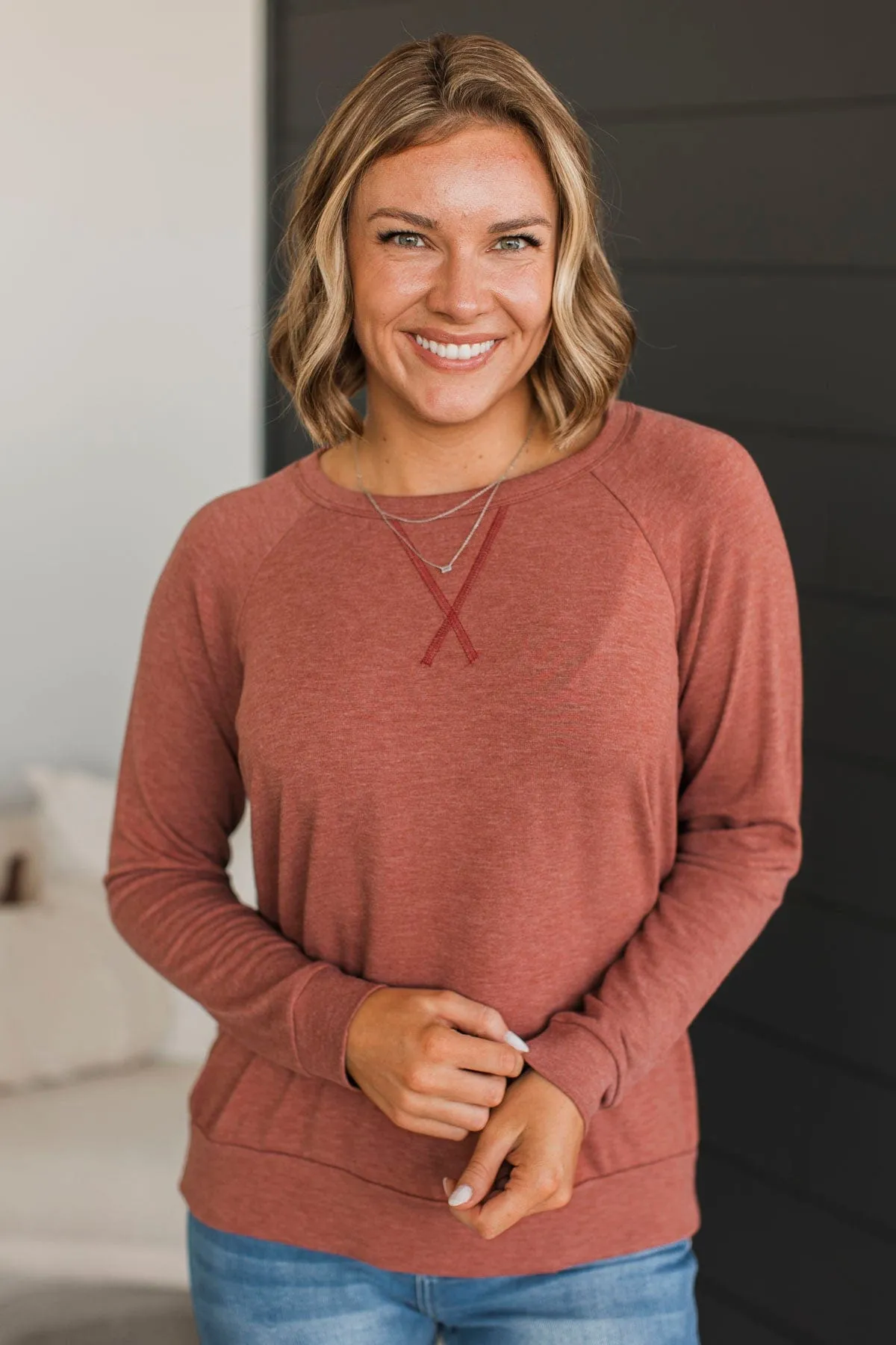All That I Am Long Sleeve Top- Rust