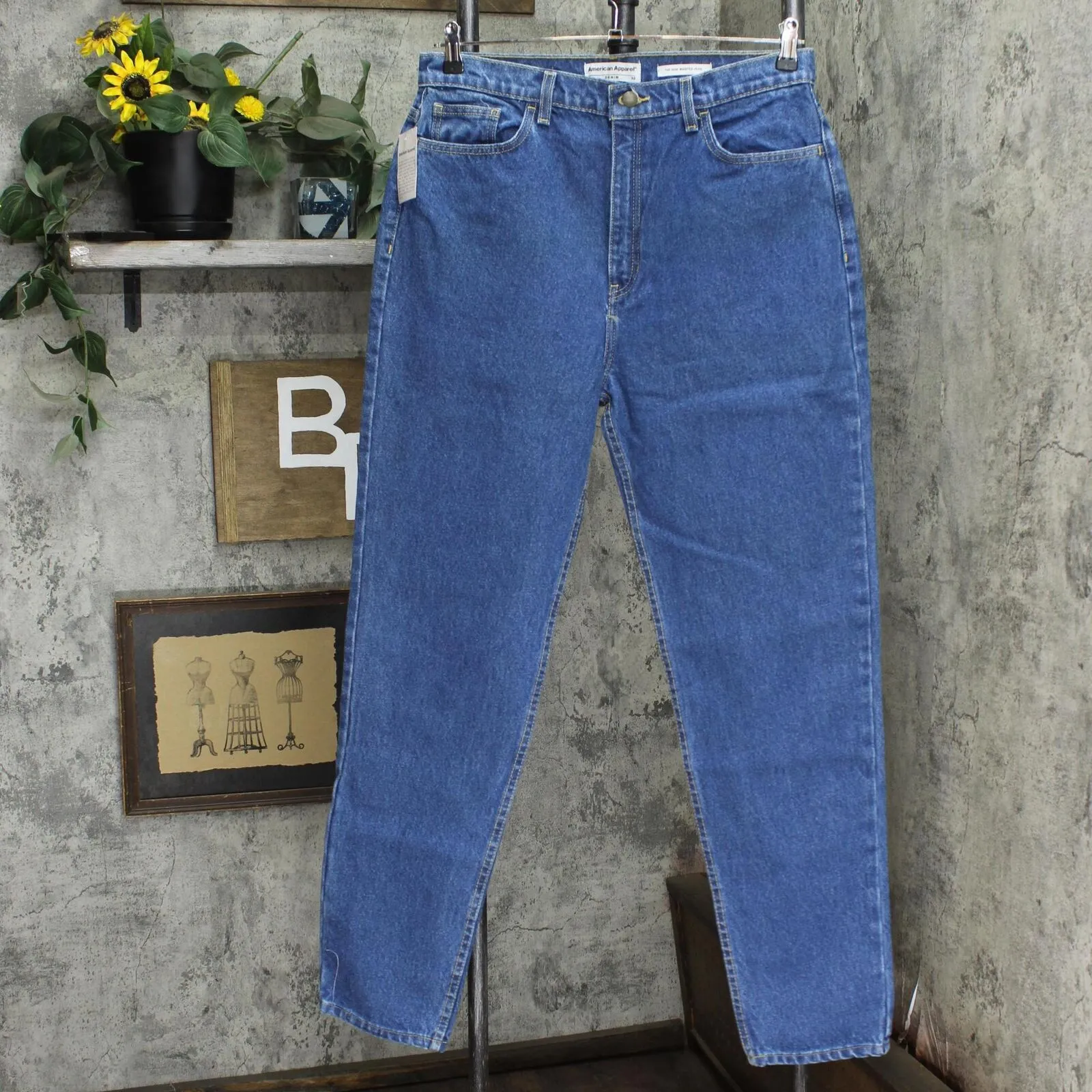American Apparel Womens High-Waist Rise Mom Jean Medium Wash Blue 32x32