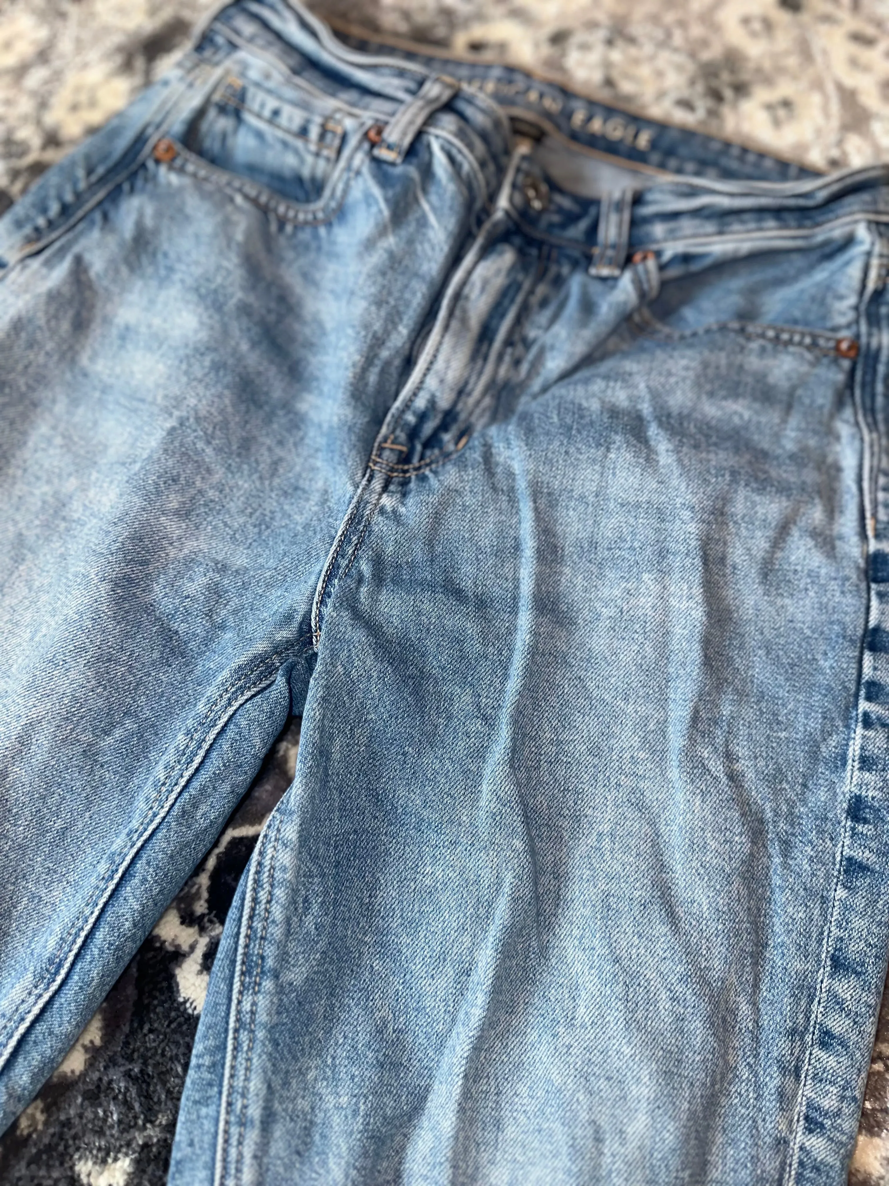 American Eagle (2) Light Wash Distressed Denim Mom Jean with Stretch